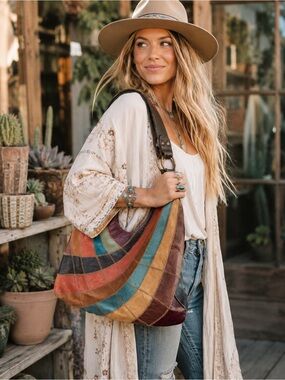 Vintage boho 70’s style Multi-Color Patchwork Leather Hobo Bag